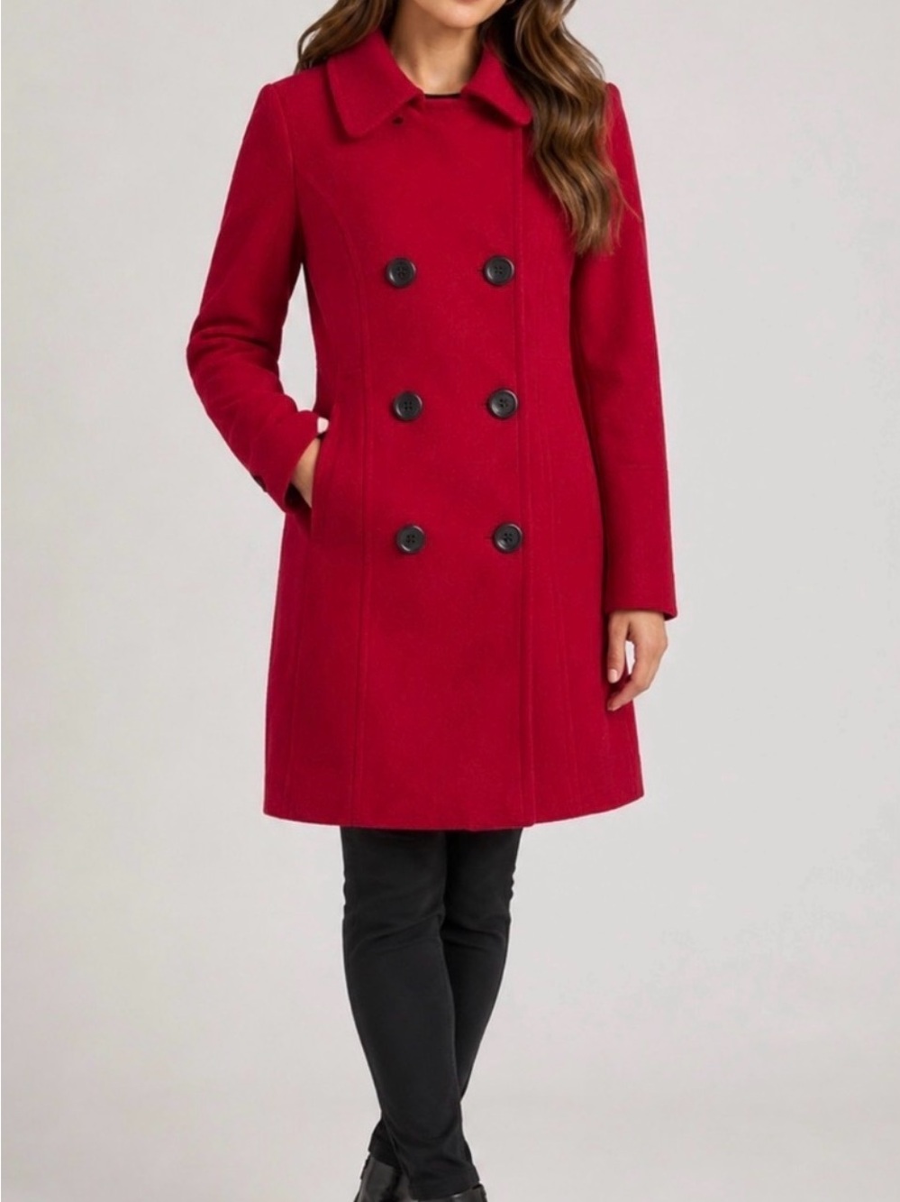NWOT Anne Klein Red Wool Blend Double Breasted Coat XL